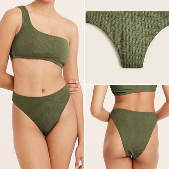 J Crew Surplus Green Olive Textured High Rise Cheeky Bikini Bottom Sz XL NWT - Picture 1 of 14